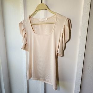 LIZETTE COLLECTION Light Pink Ribbed Ruffle Sleeve Top